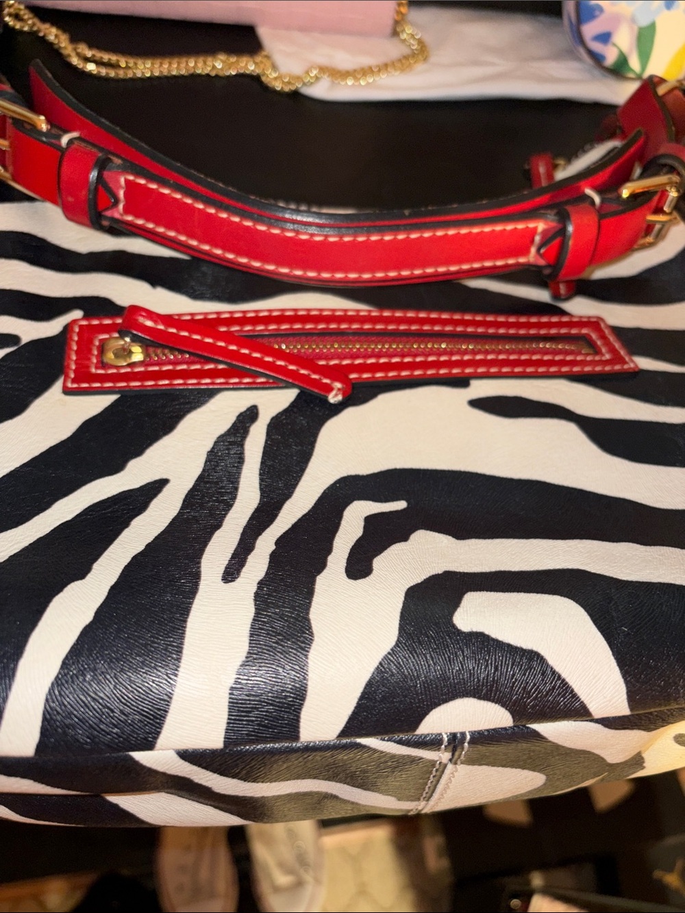 Dooney & Bourke Vintage EUC Black-and-White Zebra Shoulder Bag with Red Trim - Picture 5 of 5